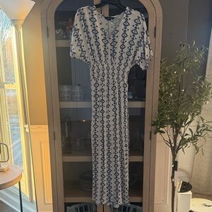 Navy and White Geometric Maxi Dress